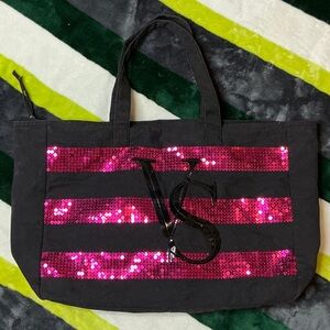 Victoria's Secret Black Tote with Pink Sequins